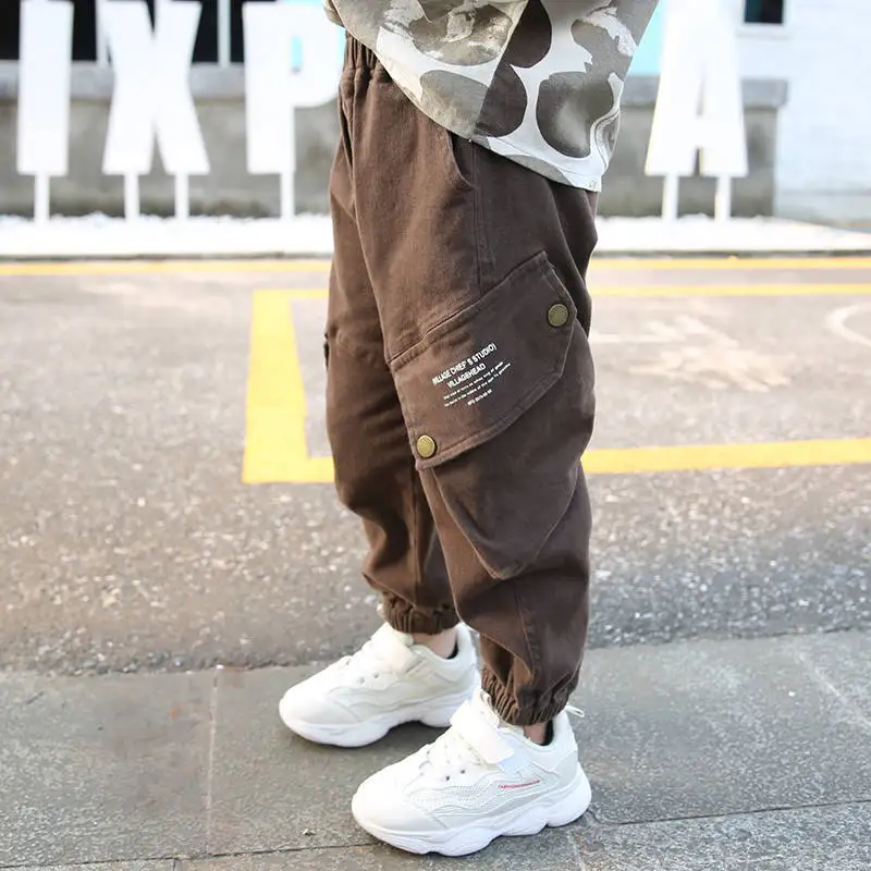 Популярные штаны-карго для мальчиков хлопковые свободные штаны в Корейском