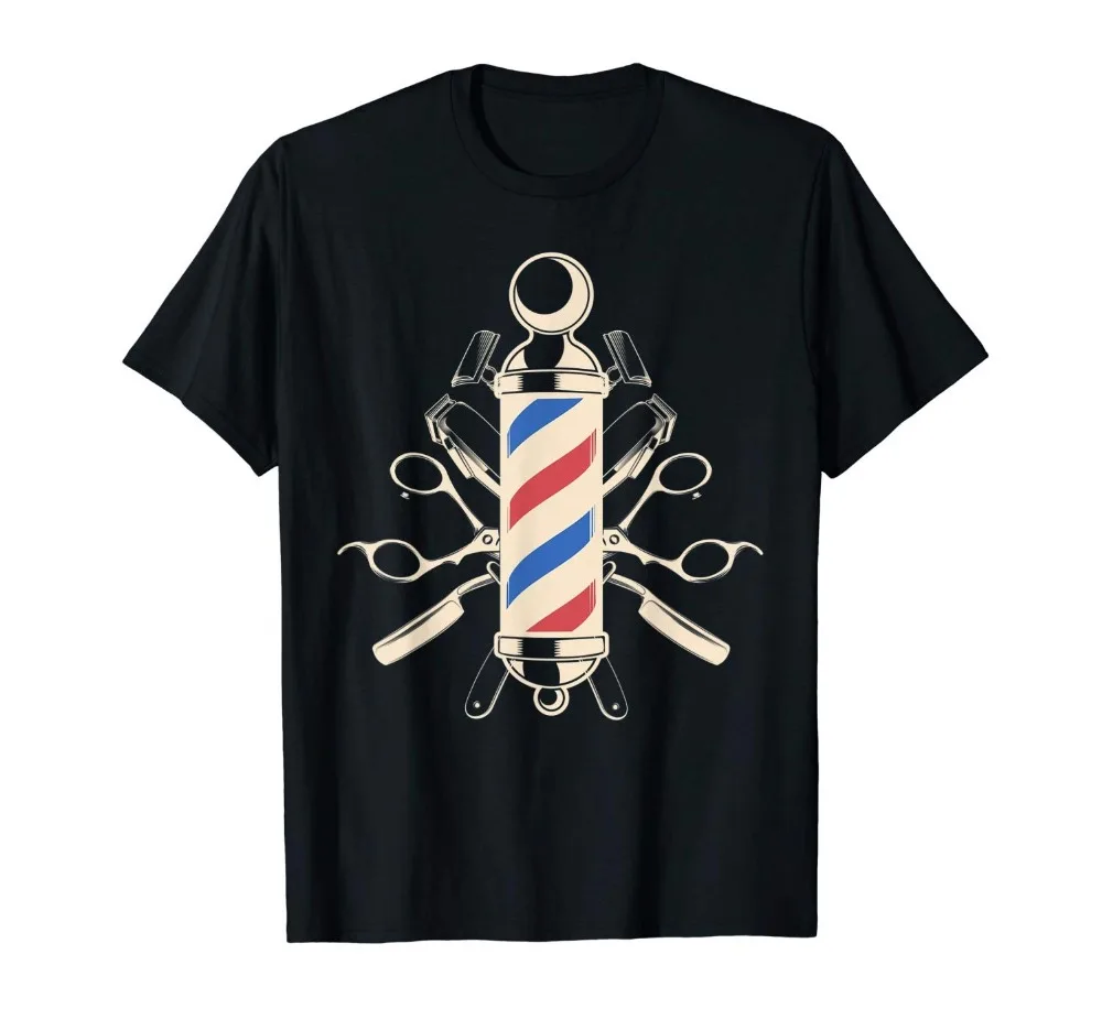 

Vintage Barbershop Pole and Barber Tools Shirt Gift for Him New 2019 Cotton Short-Sleeve Retro 100% Cotton Print Cool Tops Shirt