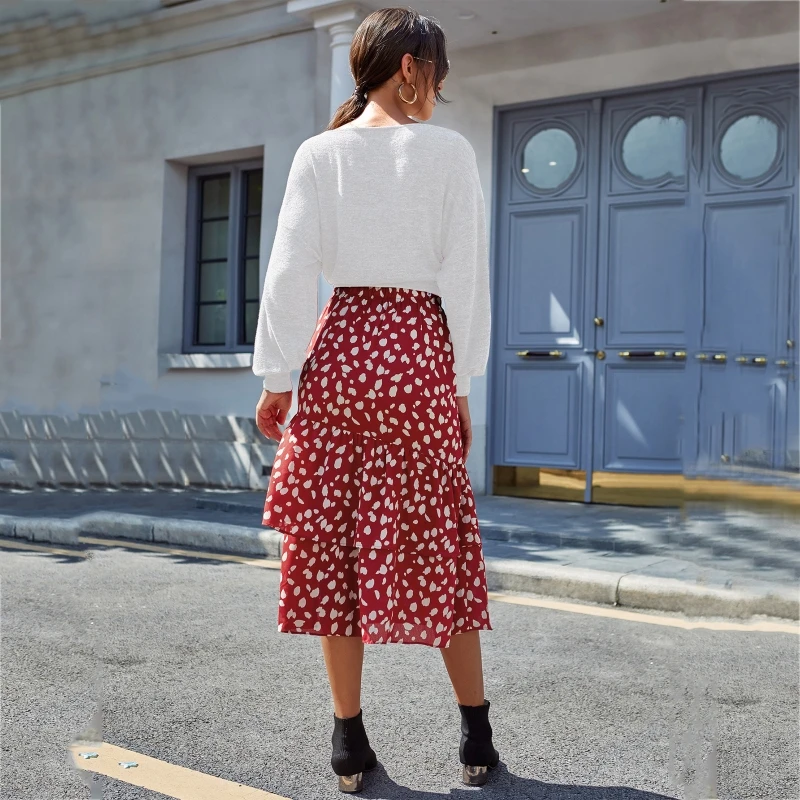 

Women High Waist Midi Skirt Swing Printed Skirt A-line Boho Beach Female Streetwear