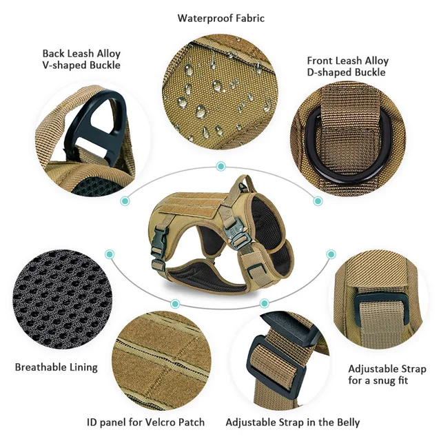 Militar Tactical Dog Harness Luxury No Pull Adjustable Pet Training Harness Vest for Medium large Dogs Service Dog Accessories 3