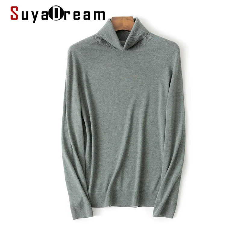 

SuyaDream мужские свитера 85.4% шерсть 14.6% кашемир водолазка пуловеры 2021 осень зима базовый топ для мужчин