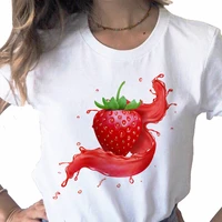 strawberry fruit casual 90s cartoon print ladies t shirt casual basics o collar white shirt short sleeve ladies tshirtdrop ship