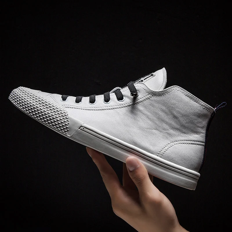 

Autumn Winter Men Shoes High-Top Genuine Leather Outdoor Casual Shoes Sneakers Breathable Non-slip Walking Shoes White Simple