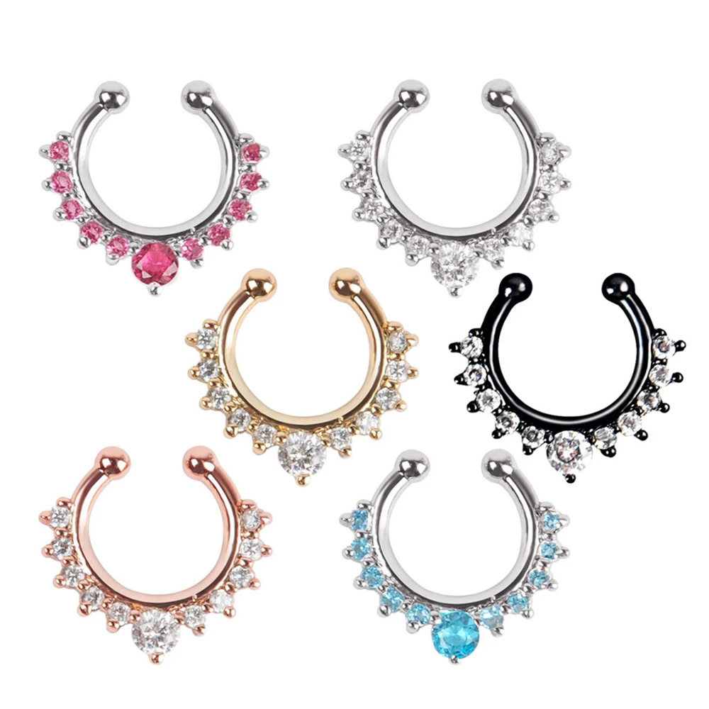 

13 PCS/Set Crystal Fake Nose Ring Hoop Face For Women Body Jewelry U Type Septum Non Piercing Clip On Nose 2021 Fashion Gift