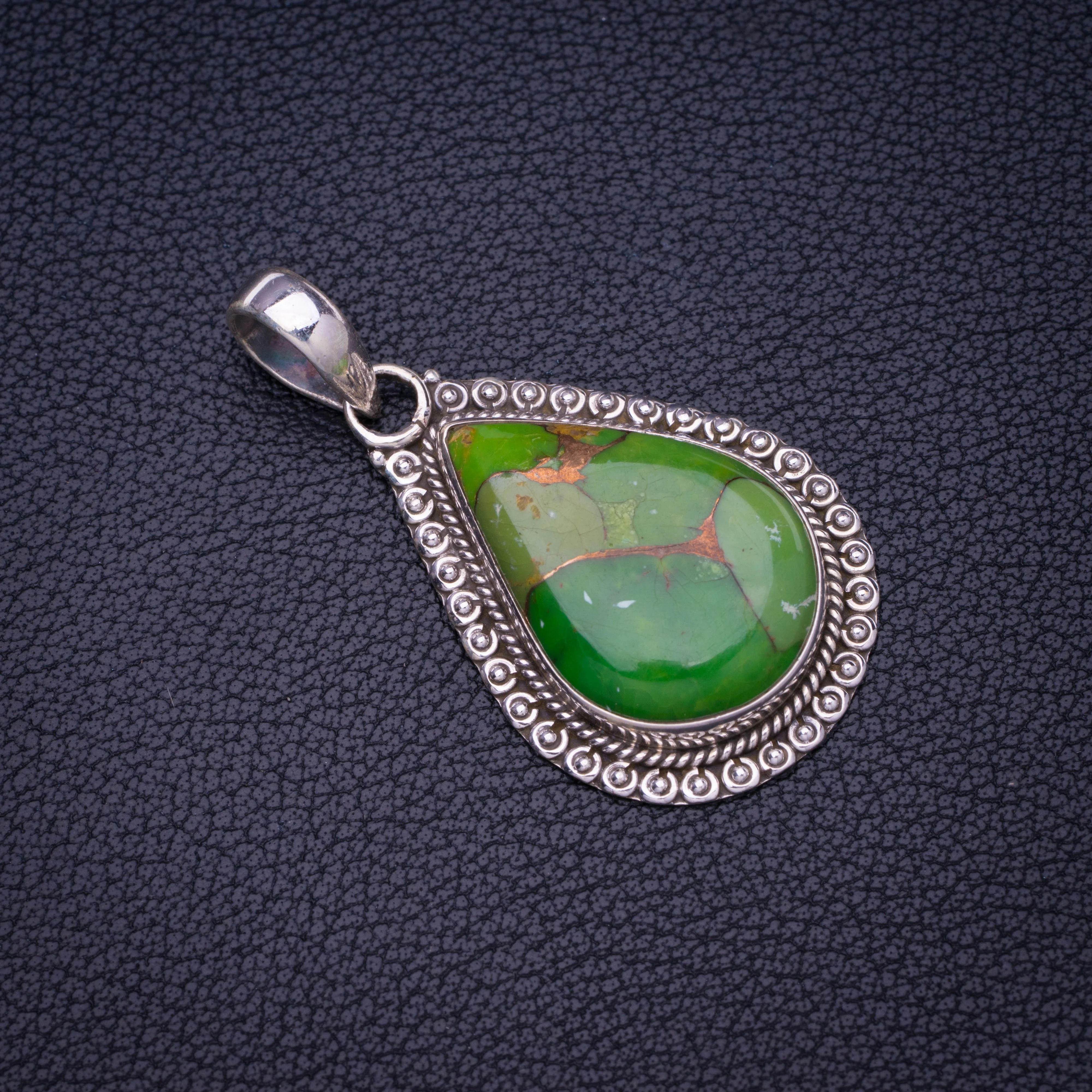 

StarGems Natural Copper Turquoise Handmade 925 Sterling Silver Pendant 1.75" E3694