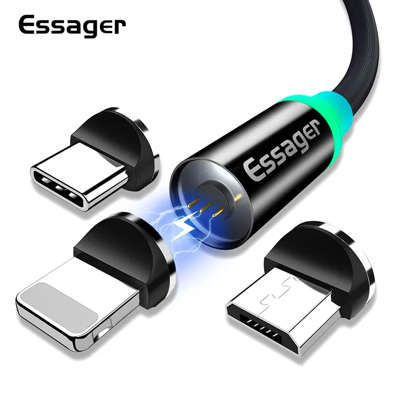Магнитный usb-кабель Essager для iPhone, Магнитный зарядный шнур type C mi cro, usb-кабель для Xiaomi mi 9 8 samsung S10 S9 S8 S7