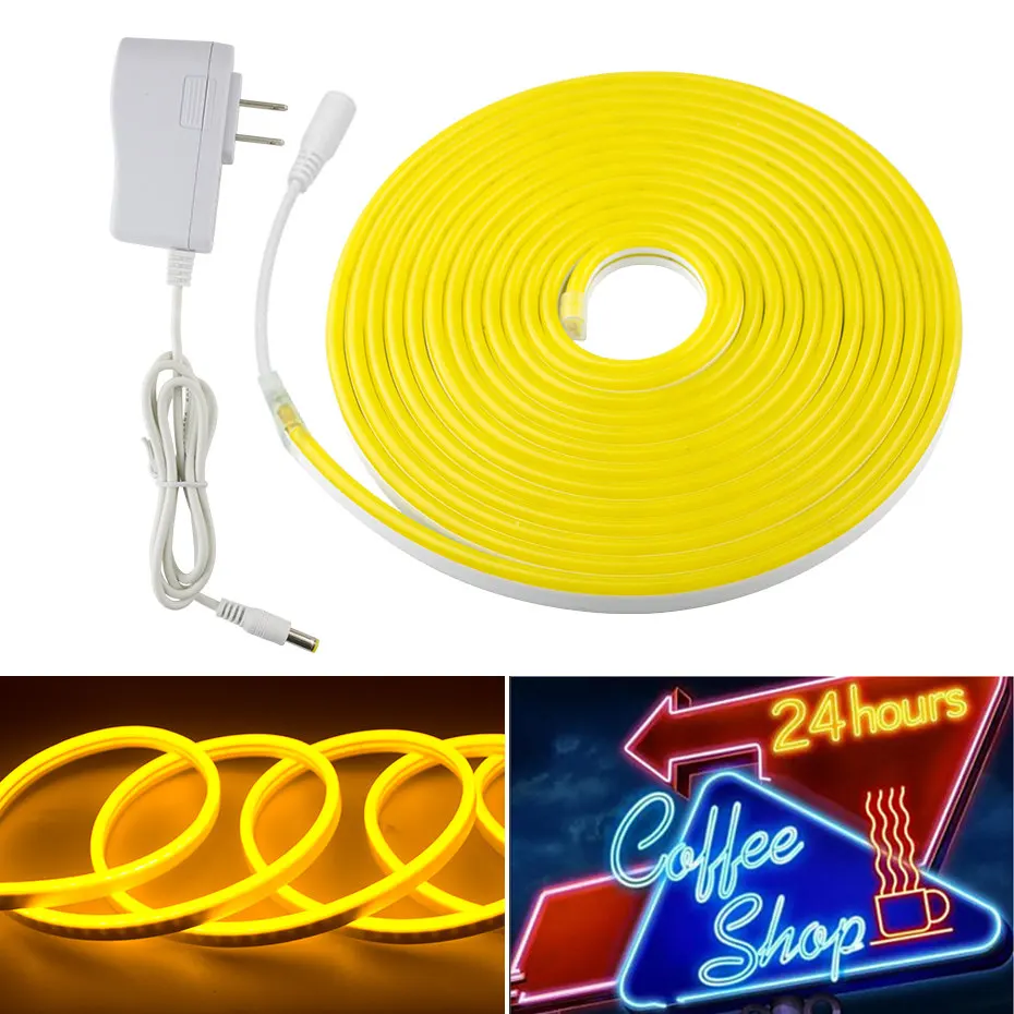 Waterproof Ribbon Led Neon Rope Light 12V Strip With Power Adapter Diode Tape Warm White/White/Red/Green/Blue | Освещение