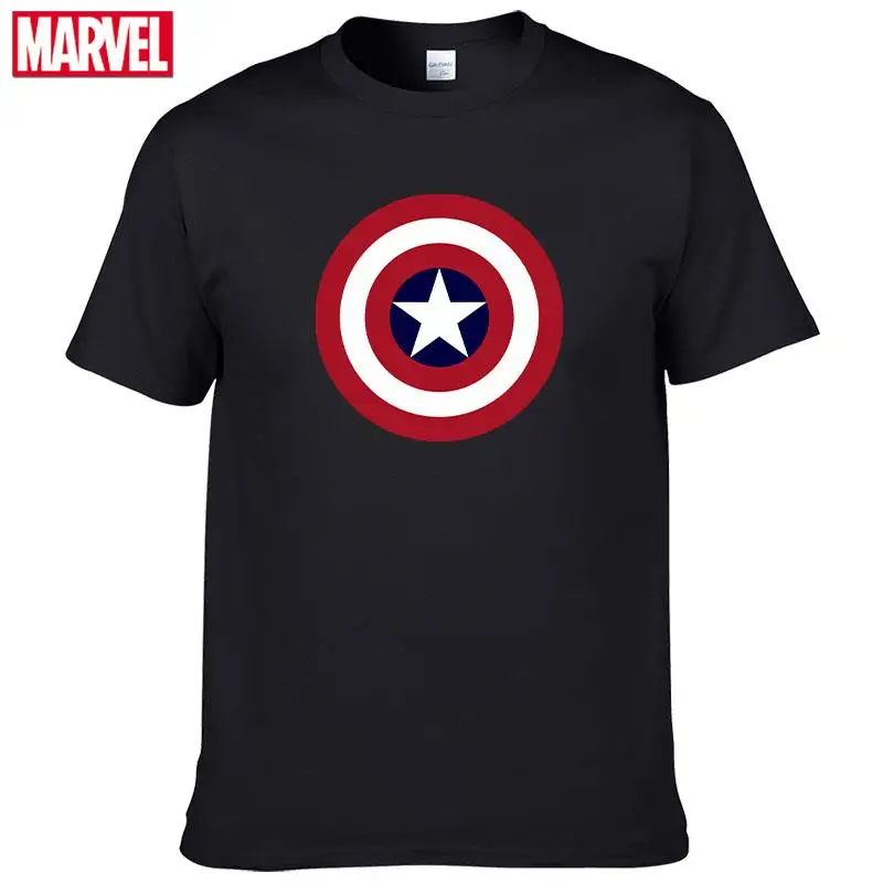 Мужская хлопковая футболка с коротким рукавом принтом Marvel The Avengers Captain America лето