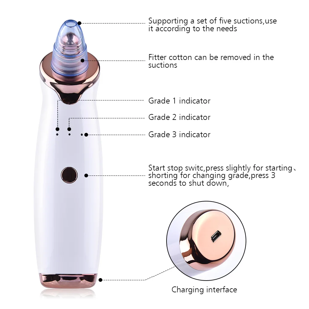 

Face Clean Pore Vacuum Blackhead Remover Skin Care Acne Pimple Removal Vacuum Suction Facial Diamond Dermabrasion Tool Machine