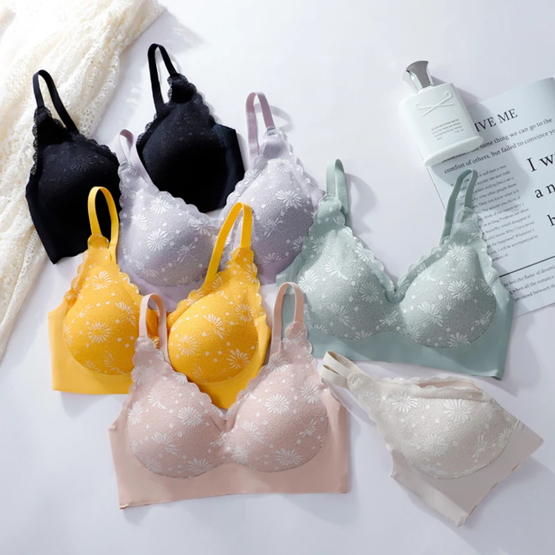 

Lace Floral Embroidery Women Sleep Bra Wireless Padded Comfortable Breathable Underwear Seamless Seamless Lingerie