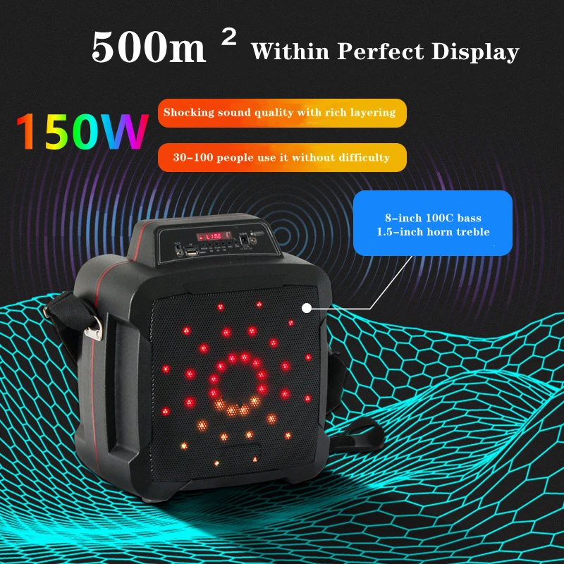 

150W high power bluetooth speaker with microphone outdoor waterproof subwoofer portable column FM radio speaker music center