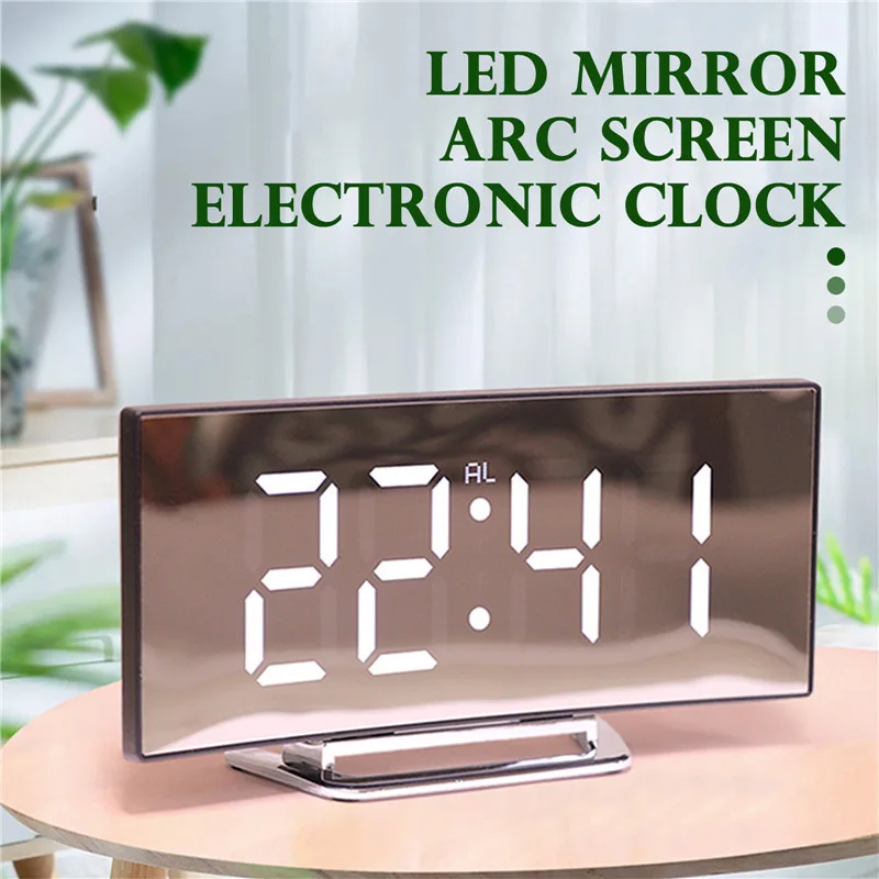 Цифровые настольные часы светодиодный зеркальный будильник электронные с