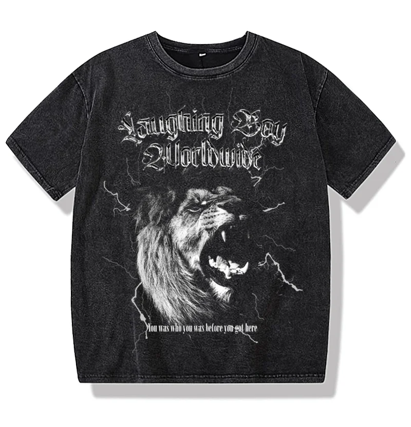 

Anime Lion Animal Printed Hip Hop Oversize Washed T-Shirt Streetwear Harajuku T Shirt 2022 Men Spring Summer Short Sleeve Shirt