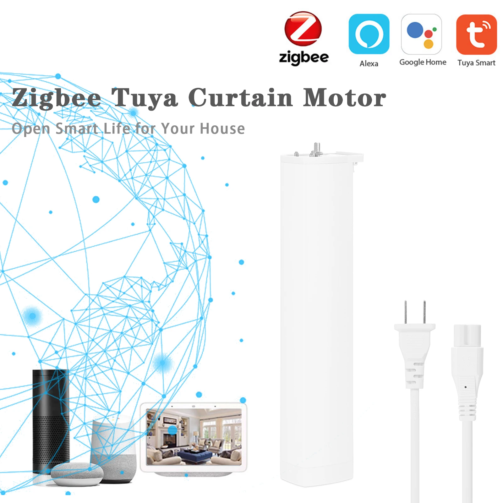 

Умный переключатель для штор Tuya ZigBee, электрическая моторизованная штора с роликовым затвором, дистанционное управление для Alexa