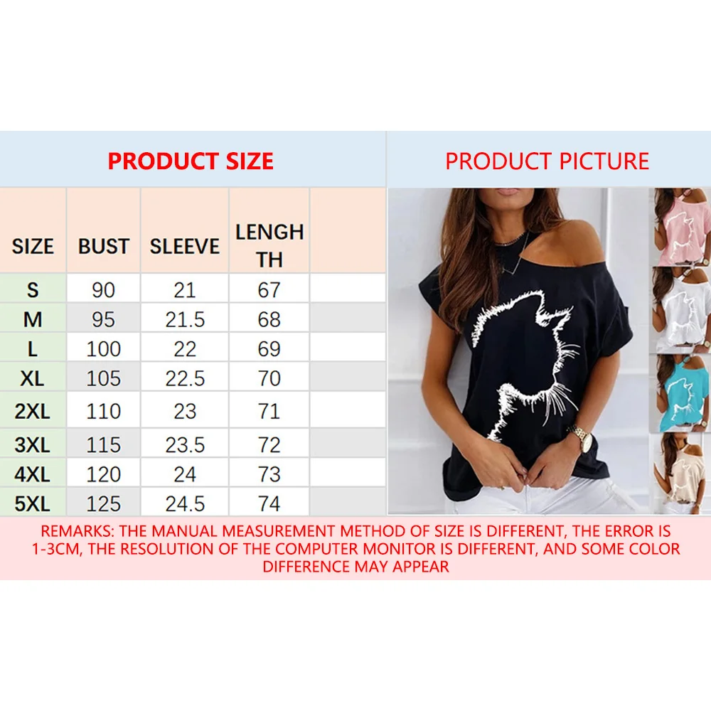 

Woman T-shirts Vogue Cat Print Short Sleeve Tide New Summer Casual Top Female Cute Off Shoulder Oversized T-shirt Plus Size 5XL