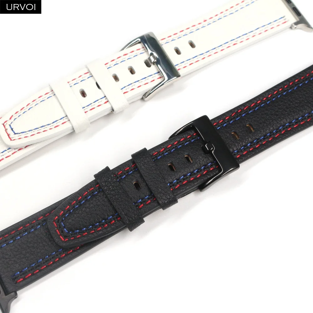 Ремешок URVOI кожаный для Apple Watch series 7 6 SE 5 4 3 2 модный дизайн Прошитый браслет с