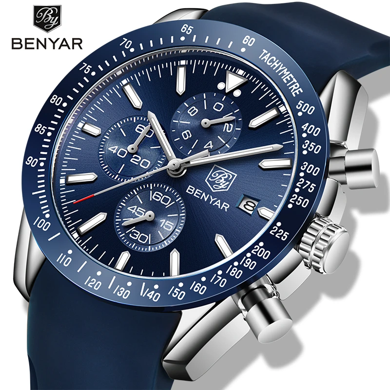 

BENYAR business quartz men's watches new top luxury brand chronograph men Waterproof Silicagel clock men watch Relogio Masculino