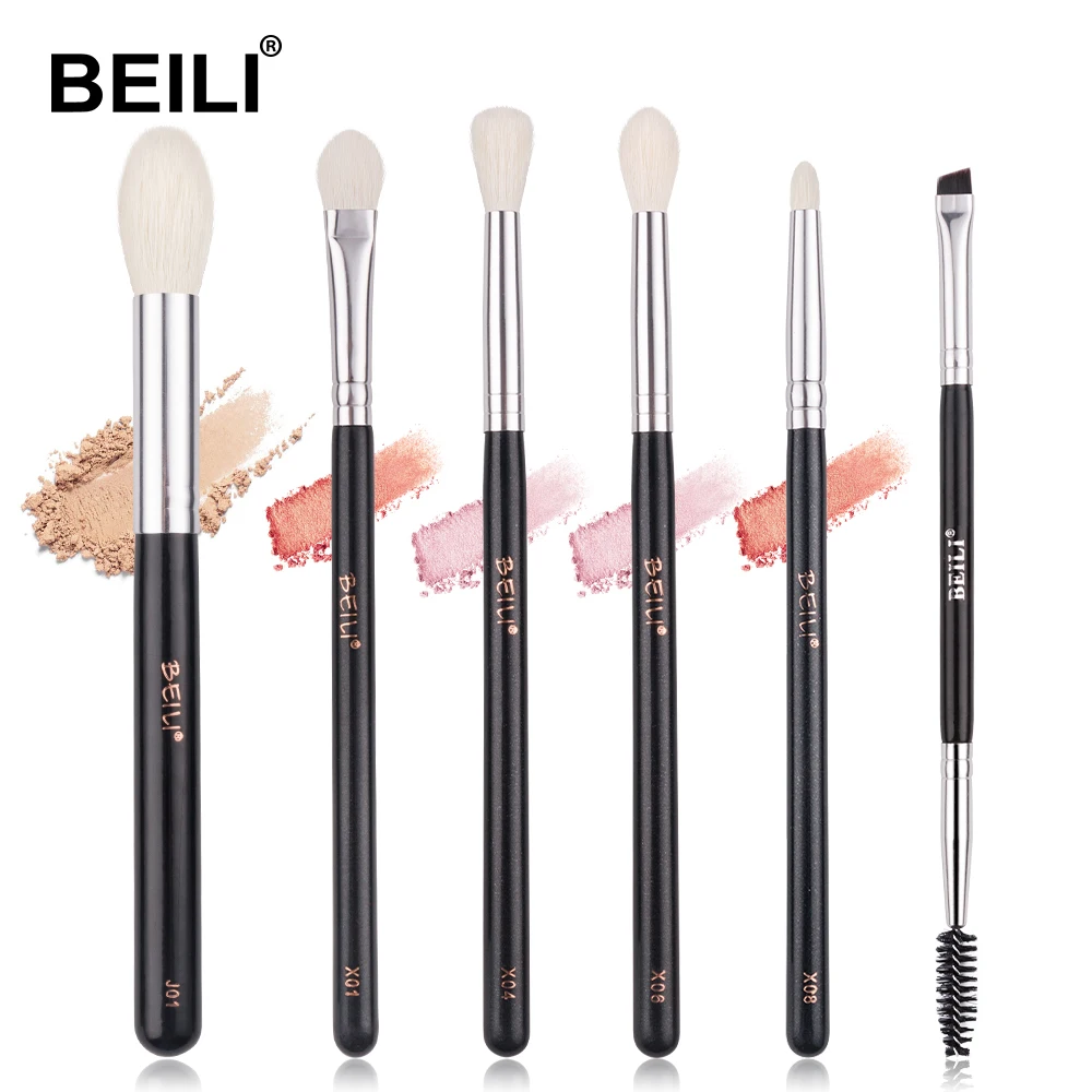 BEILI Профессиональные кисти для макияжа 6 шт. черная натуральная козья шерсть