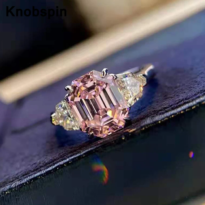 

Knobspin 925 стерлингового серебра 3 карат изумрудная огранка розовый с высоким содержанием углерода Dimaond кольца для женщин Свадебная вечеринка, ...