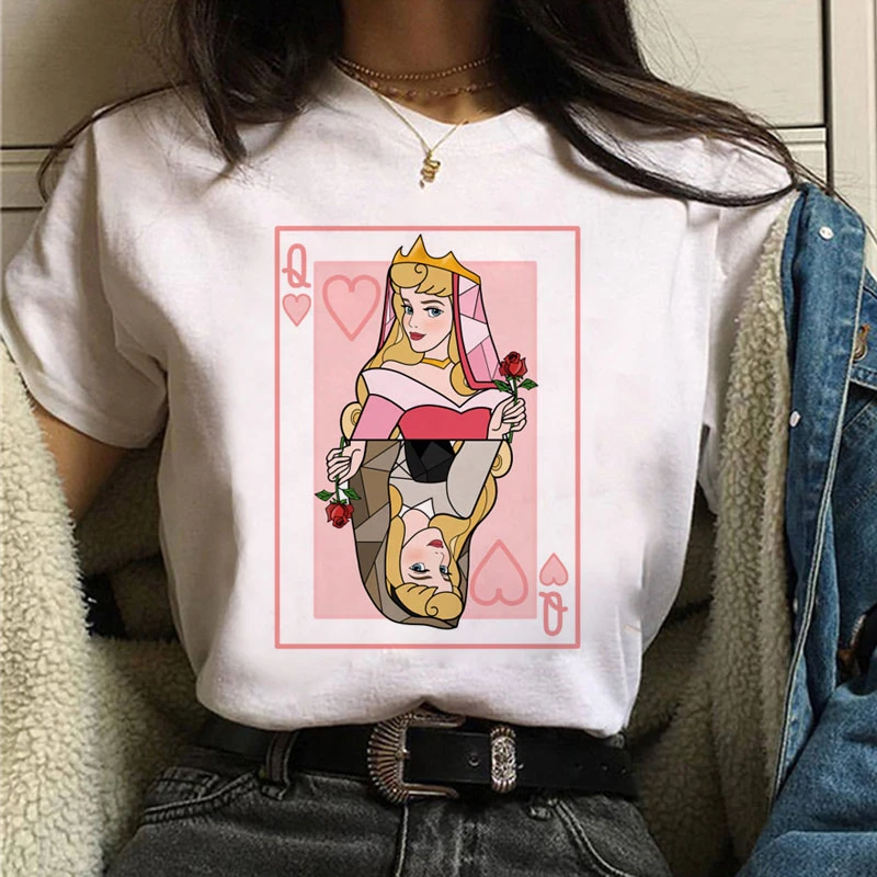 

Disney Series Playing Cards Ladies T-shirt King Queen Funny Pattern Fashion T-shirt Cartoon Pattern T-shirt Graphic T Shirts
