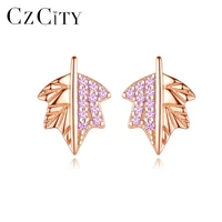 czcity stud earrings for women romantic maple leaves shape 925 sterling silver fine jewelry dating party christmas gifts se537