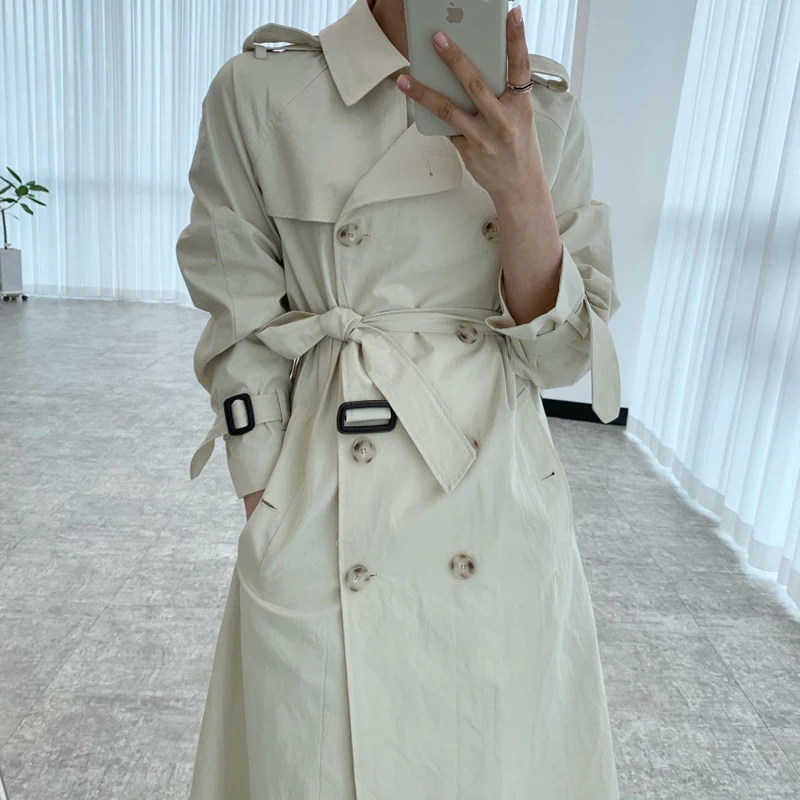 

VANOVICH Korean Style Trench Coat for Women New 2022 Spring and Autumn Temperament Lapel Double-breasted Ladies Windbreaker