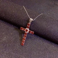 fashion sterling silver cross pendant for office woman 3mm natural garnet necklace pendant solid 925 silver garnet jewelry