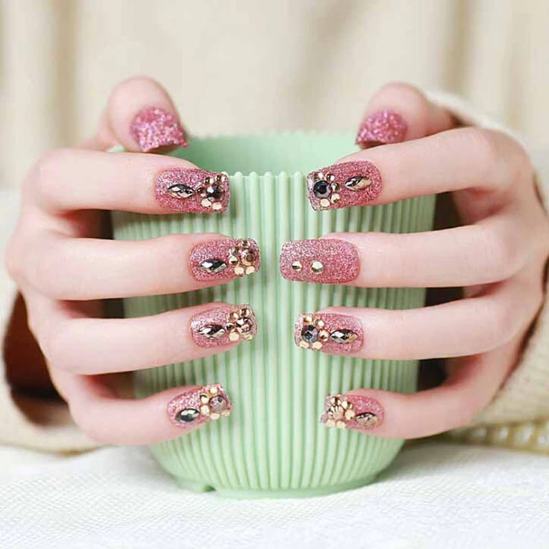 24 шт./компл. квадратные накладные ногти из акрила цветочный дизайн искусственный