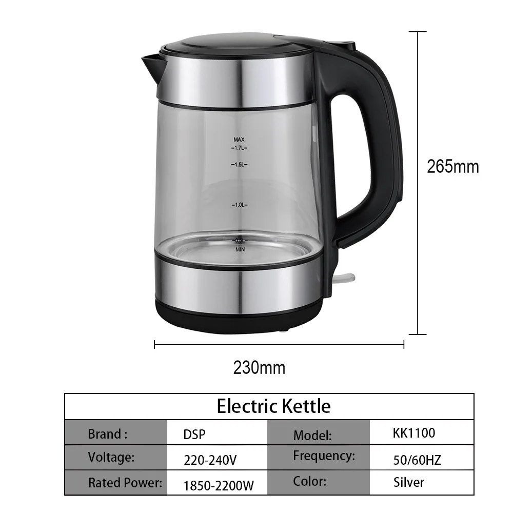 

Household Large Capacity 1.7L Glass Electric Kettle High Borosilicate Glass Kettle Automatic Power Off with Light