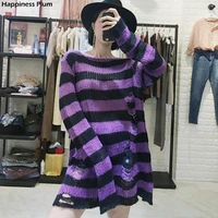 2021 spring autumn women fashion sweater dress stylish striped hole hollow out knitted pullover chic casual oversize knitwear