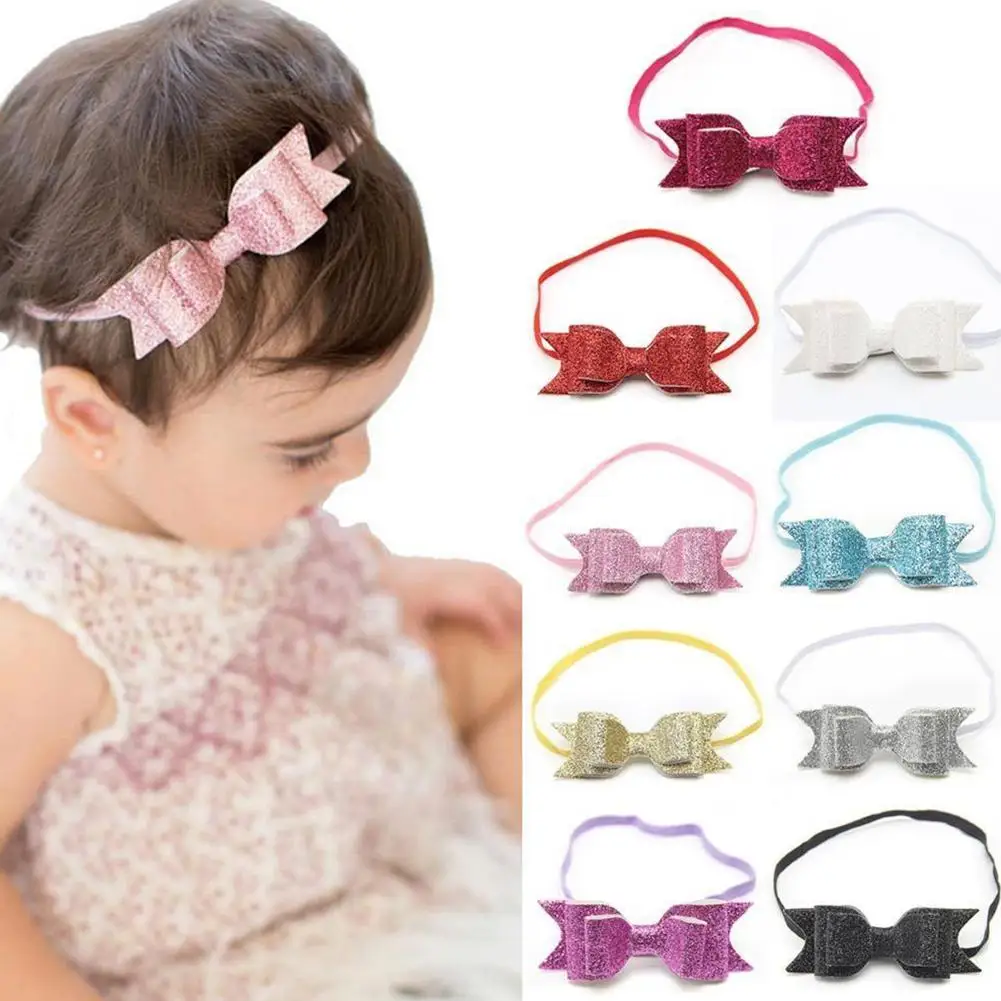 Эластичная повязка на голову с большим бантом для девочек блестящая в