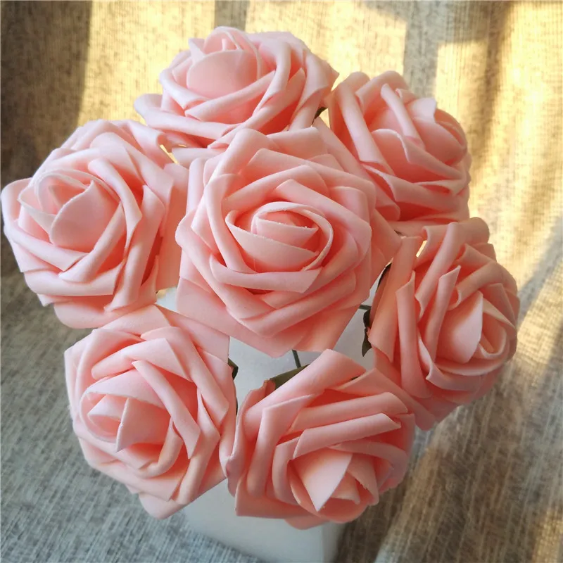 Peach Pink 100 шт, диаметр 8 см, искусственные цветы для украшения, настоящие на ощупь, искусственные розы, цветы для свадебного букета - Цвет: Peach Pink
