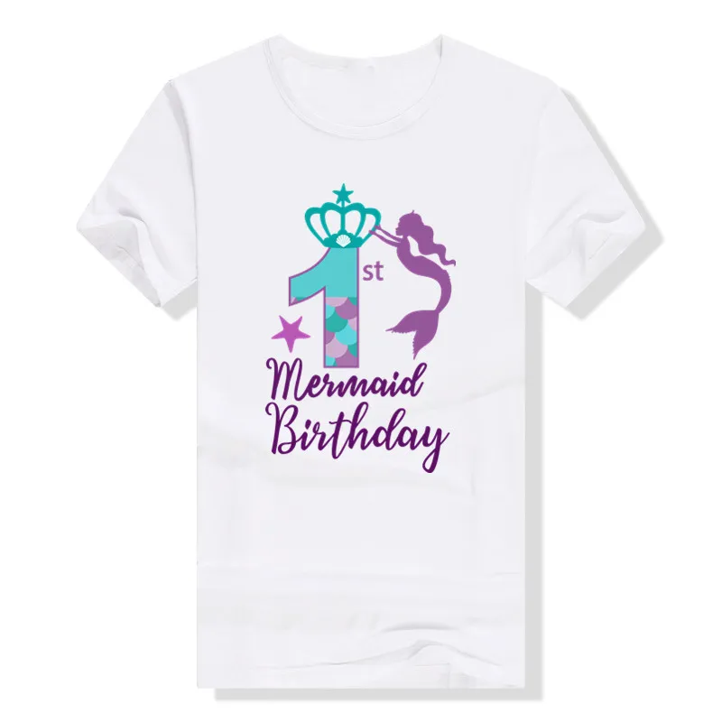 LYTLM От 1 до 5 лет футболки Одежда для новорожденных девочек одежда для девочек на день рождения Футболка для девочек на день рождения с короной и русалочкой - Цвет: DX White