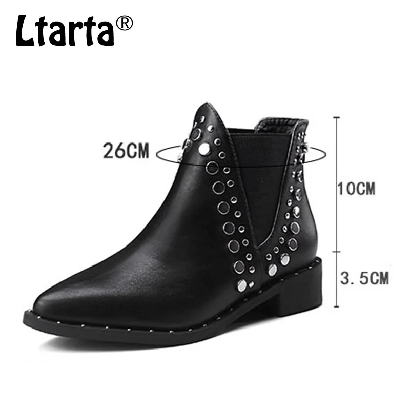 LTARTA/ г. Новые ботинки с заостренным носком короткие ботинки на толстой шпильке, женские ботильоны ботинки martin большой размер 40-43, LJS-138-8