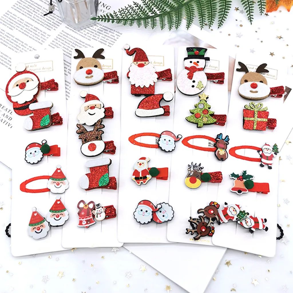 Детская Рождественская заколка для волос с бантиком маленьких девочек Набор