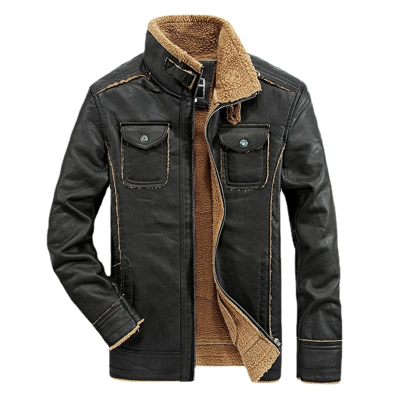 

New Winter PU Jacket Men Leather motorcycle Thicken long trench coat Jackets Outerwear Male Warm Overcoat Mens Trench 2021