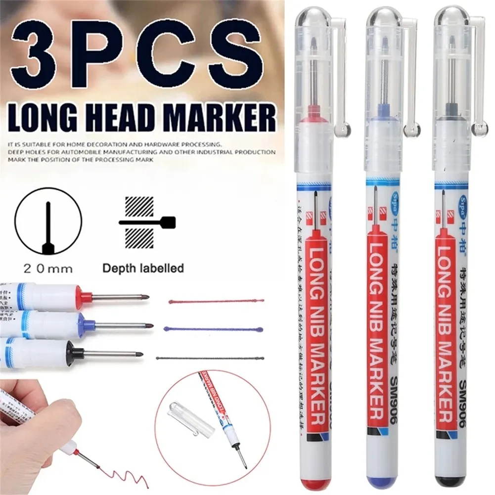 

10PCS Woodworking Metal Marking Pen Carpenter Pencils Set With 18PCS Refills, Marker Marking Tool Architect Long Head Marker