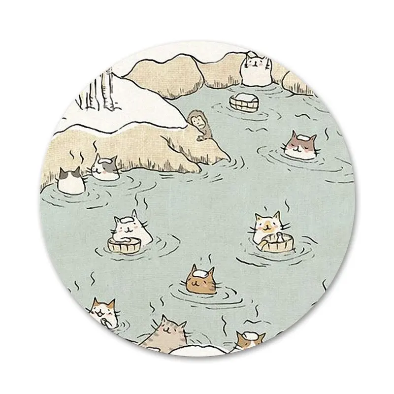 58mm Japanese Cat Drink Pattern Icons Pins Badge Decoration Brooches Metal Badges For Clothes Backpack Decoration images - 6