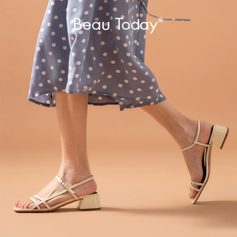 Босоножки BeauToday женские из лакированной кожи узкие туфли с квадратным носком и