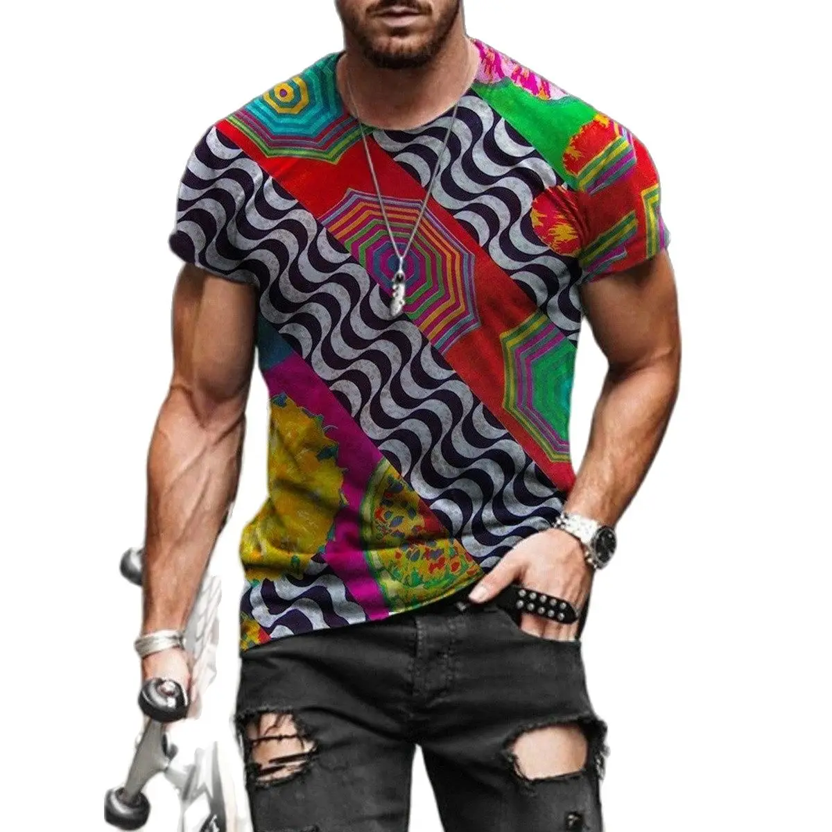 

Summer men, streetwear retro T-shirts, casual 3D printing patterns, fashionable short sleeves, Asian sizes, new trends in 2021