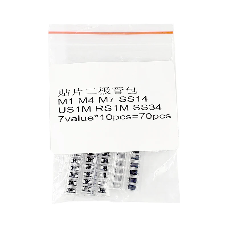 Набор диодов schottky 70 шт./лот SMD M1 1N4001 M4 1N4004 M7 1N4007 SS14 US1M RS1M SS34 7 значений * 10 шт.|Диоды| |