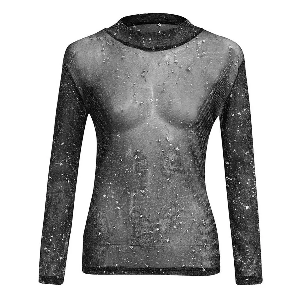 Женские модные футболки блестящие сетчатые праздничные блузки с бронзовой