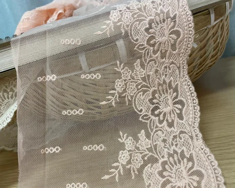 2 метра Красивая Изысканная розовая бежевая кружевная отделка с цветочной