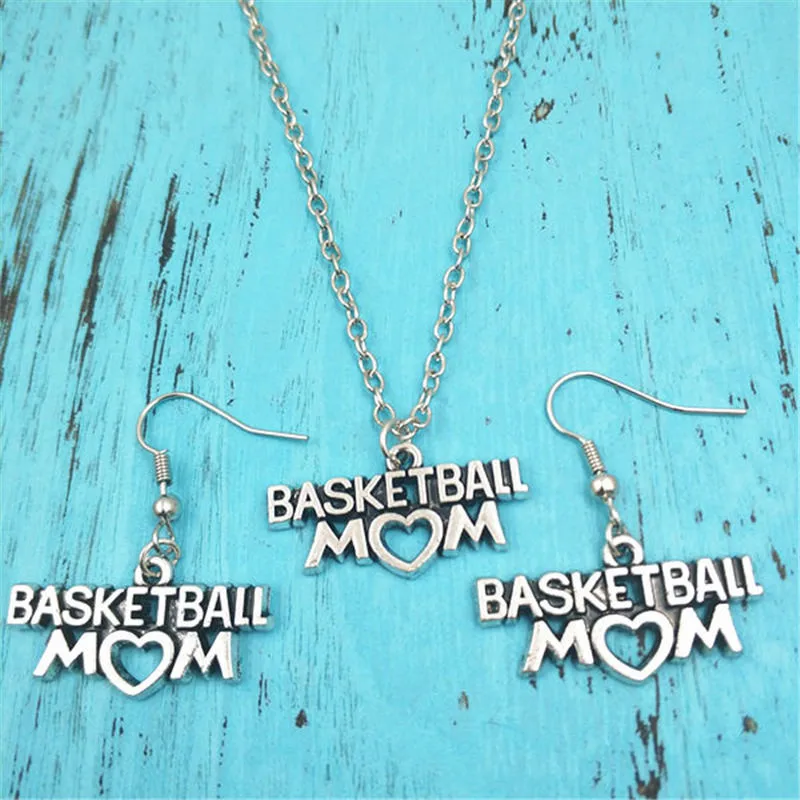 

Basketball Mom Vintage Earring Necklace Sets Jewelry Set Antique,Fashion Women Christmas Birthday Girl Gifts