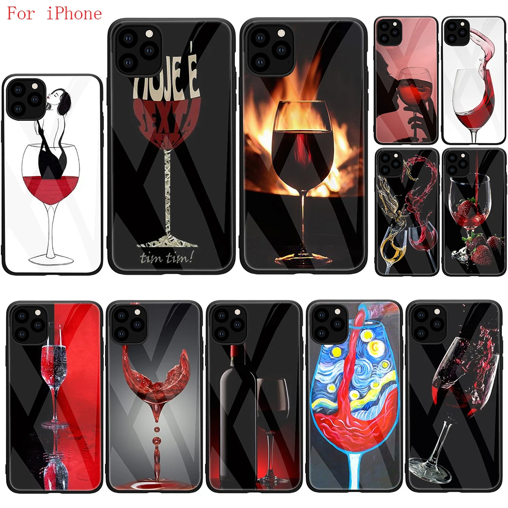 Чехол из закаленного стекла для iphone SE 2020 11 Pro 6 6S Plus 7 8 X XS XR Max Apple iphones Red wine