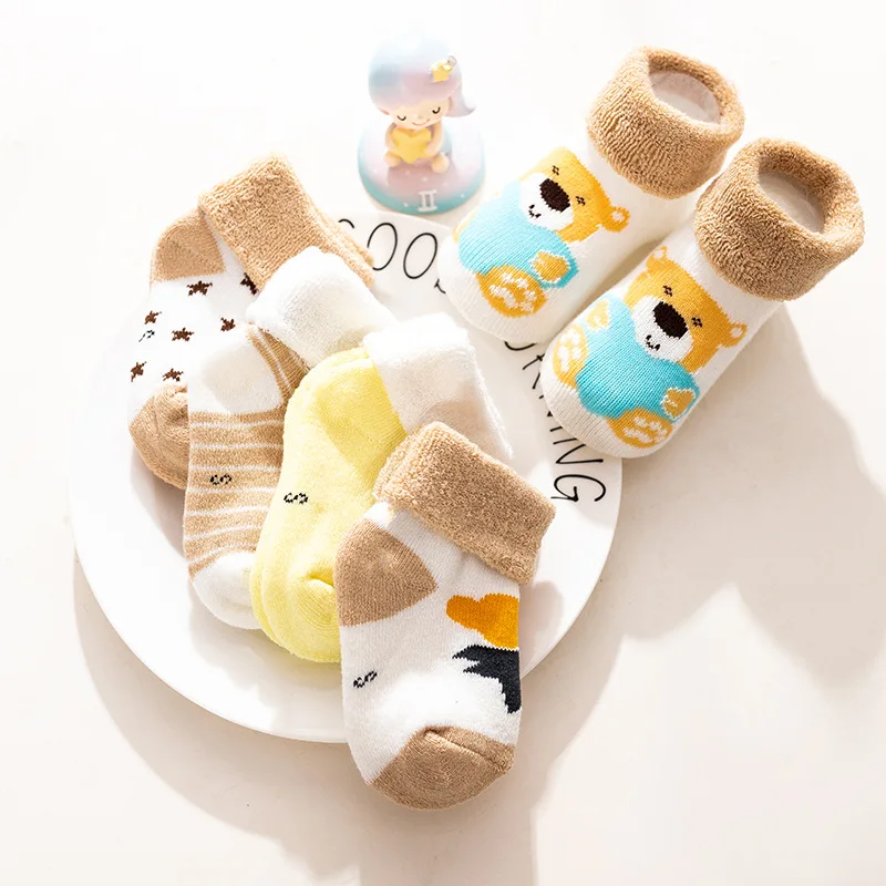 

0-3Y 5 Pairs/lot Infant Baby Socks Cute Winter Warm Sock for Newborn Boys Girls Cartoon Anti-skid Cotton Terry Socks Thick Soft
