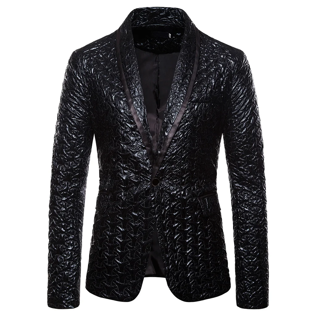Black Laamei Модные мужские блестящие блейзеры Золотой блестящий костюм куртки мужской ночной клуб одна кнопка костюм Блейзер DJ блейзеры для сцены - Цвет: Black