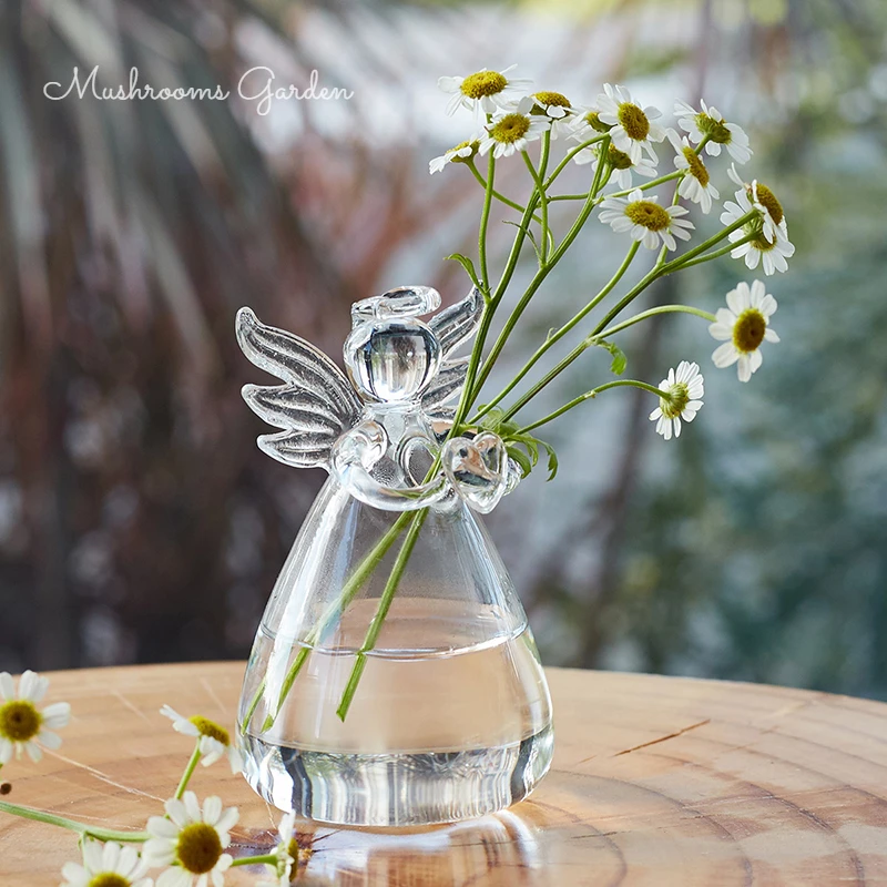 

Nordic Cute Angel Glass Small Vase Transparent Hydroponic Vase Home Living Room Office Desktop Decoration Small Ornaments