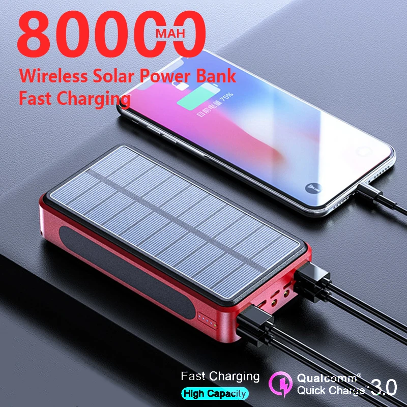 80000 мАч беспроводной Solar Power Bank Внешняя батарея зарядное устройство для Xiaomi Samsung