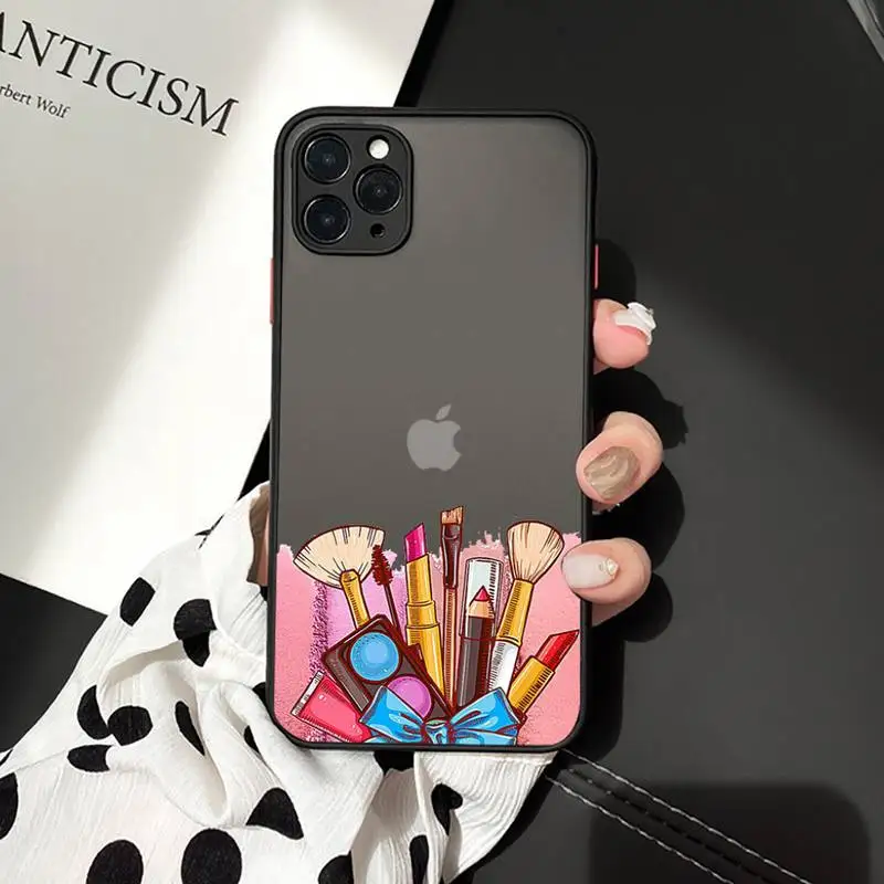 

Cosmetics Makeup Lipstick Nail Polish Phone Case matte transparent For iphone 7 8 11 12 plus mini x xs xr pro max cover